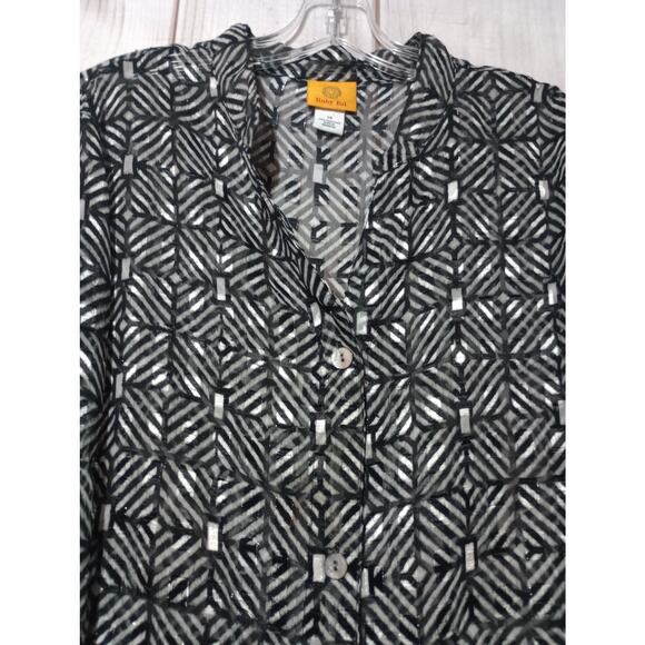 Ruby Rd Blouse Womens 14 Black White Sheer Chiffon Button Up Long Sleeve Top - Picture 2 of 8